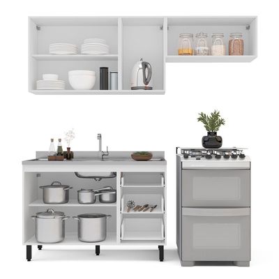 Cozinha Compacta sem Tampo Meena 6 Portas 3 Gavetas Azul e Branca