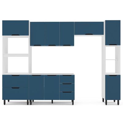 Cozinha Compacta Sem Tampo com Paneleiro Meena 10 Portas 4 Gavetas Azul e Branca