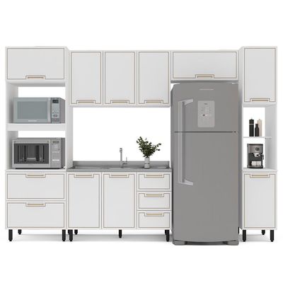 Cozinha Compacta Sem Tampo com Paneleiro Amara 10 Portas 4 Gavetas Branca