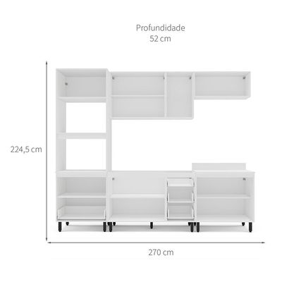 Cozinha Compacta Sem Tampo Meena 10 Portas 4 Gavetas Azul e Branca