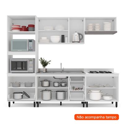 Cozinha Compacta Sem Tampo Meena 10 Portas 4 Gavetas Azul e Branca