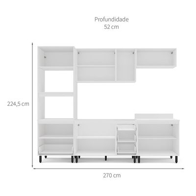 Cozinha Compacta Sem Tampo Meena 10 Portas 4 Gavetas Creme e Branca