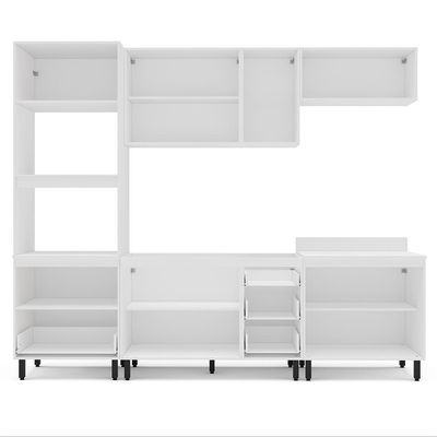 Cozinha Compacta Sem Tampo Meena 10 Portas 4 Gavetas Creme e Branca