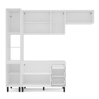 Cozinha Compacta Sem Tampo Amara 8 Portas 3 Gavetas Azul e Branca