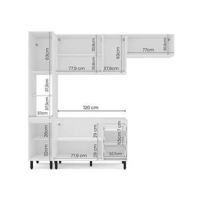 Cozinha Compacta Sem Tampo Amara 8 Portas 3 Gavetas Azul e Branca