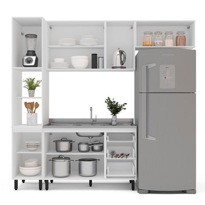 Cozinha Compacta Sem Tampo Amara 8 Portas 3 Gavetas Azul e Branca