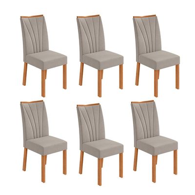 Conjunto com 6 Cadeiras Apogeu Veludo Capuccino e Amêndoa