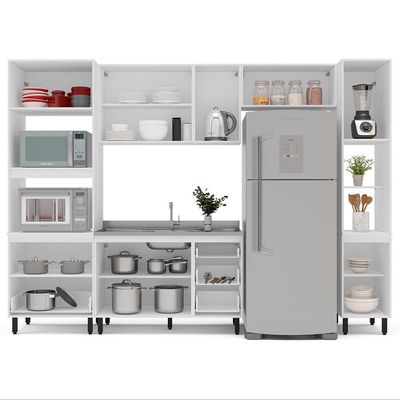 Cozinha Compacta Sem Tampo com Paneleiro Meena 10 Portas 4 Gavetas Branca
