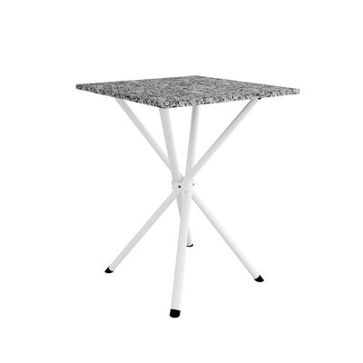 Conjunto de Mesa Quadrada com Tampo Granito e 4 Cadeiras Léia Revestimento Sintético Branco e Palha