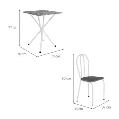 Conjunto de Mesa Quadrada com Tampo Granito e 4 Cadeiras Léia Revestimento Sintético Branco e Palha