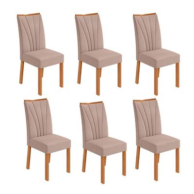 Conjunto com 6 Cadeiras Apogeu Veludo Creme e Amêndoa