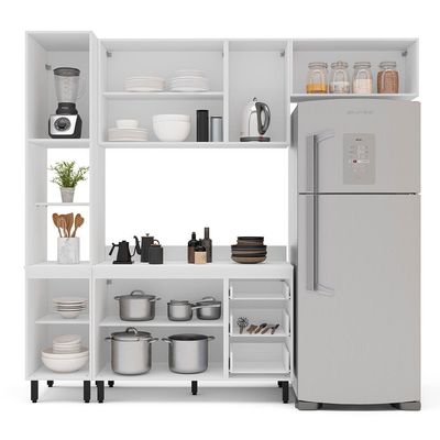 Cozinha Completa com Tampo Amara 8 Portas 3 Gavetas Branca