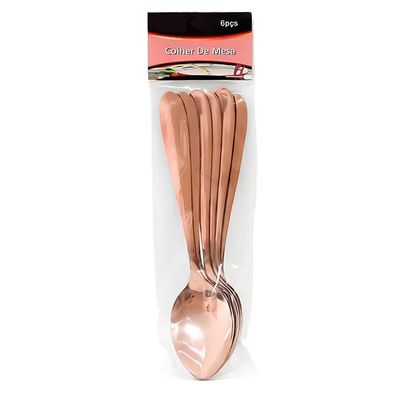 Kit Jogo De Colheres De Mesa Rose Gold 12pçs Inox Rústico