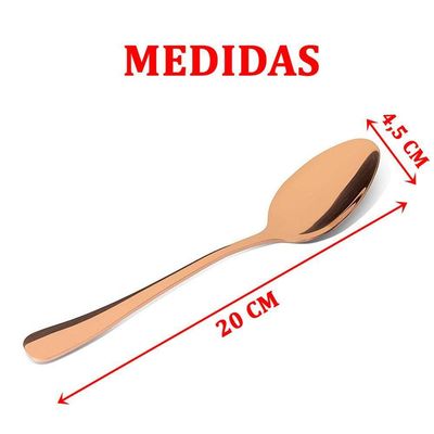 Kit Jogo De Colher Refeição Gold Rose 12pç Inox Rústico Luxo