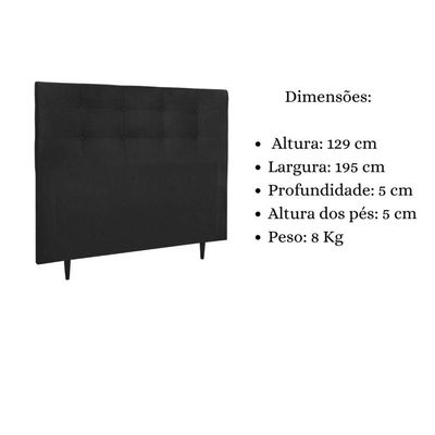 Cabeceira Estofada Cama King 195 Cm Cancún Suede Preto