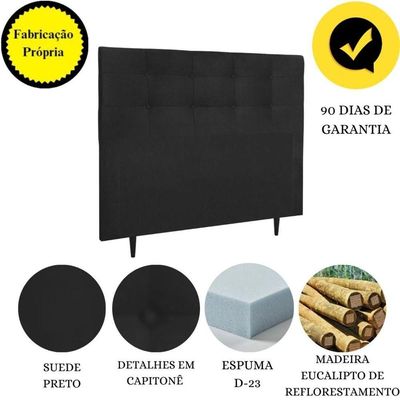 Cabeceira Estofada Cama King 195 Cm Cancún Suede Preto