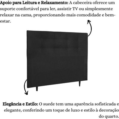 Cabeceira Estofada Cama King 195 Cm Cancún Suede Preto