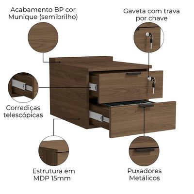 Gaveteiro De Mesa 2 Gavetas 36cm Frame F199 Munique