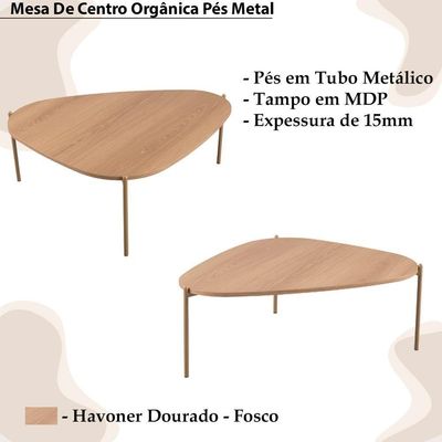 Mesa De Centro Organica Pe Metal Dourado Hanover 28015 Artesano