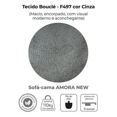 Sofa Cama 2 Lugares 138 Cm Amora Tecido Boucle F497 Milani Store Cinza