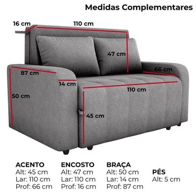 Sofa Cama 2 Lugares 138 Cm Amora Tecido Boucle F497 Milani Store Cinza