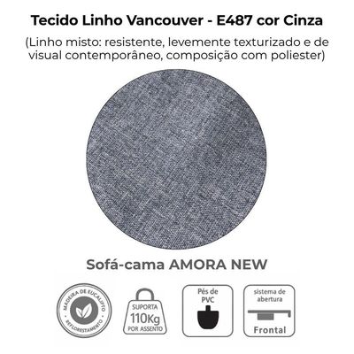 Sofa Cama 2 Lugares 138 Cm Amora Linho Vancouver Cinza Milani Store Cinza