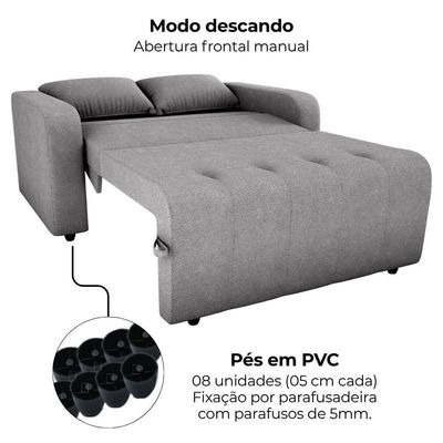 Sofa Cama 2 Lugares 138 Cm Amora Tecido Boucle F497 Milani Store Cinza