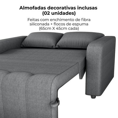 Sofa Cama 2 Lugares 138 Cm Amora Linho Vancouver Cinza Milani Store Cinza