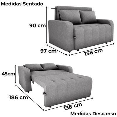 Sofa Cama 2 Lugares 138 Cm Amora Tecido Boucle F497 Milani Store Cinza