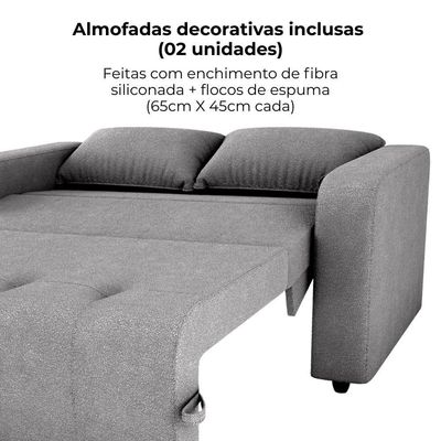 Sofa Cama 2 Lugares 138 Cm Amora Tecido Boucle F497 Milani Store Cinza