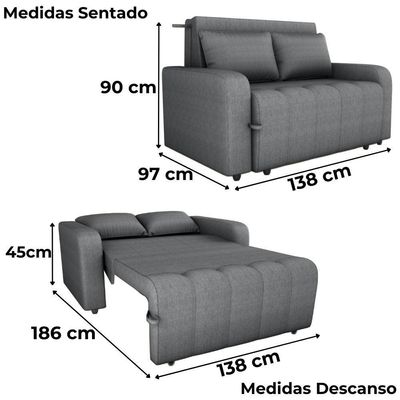 Sofa Cama 2 Lugares 138 Cm Amora Linho Vancouver Cinza Milani Store Cinza