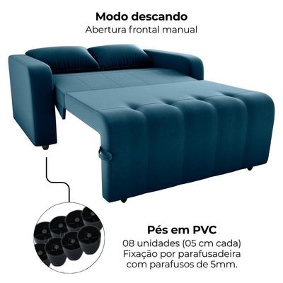 Sofa Cama 2 Lugares 138 Cm Amora Veludo Maserati Milani Store Azul
