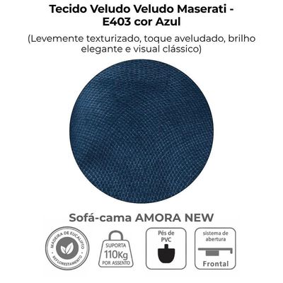 Sofa Cama 2 Lugares 138 Cm Amora Veludo Maserati Milani Store Azul