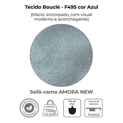 Sofa Cama 2 Lugares 138 Cm Amora Tecido Boucle F495 Milani Store Azul
