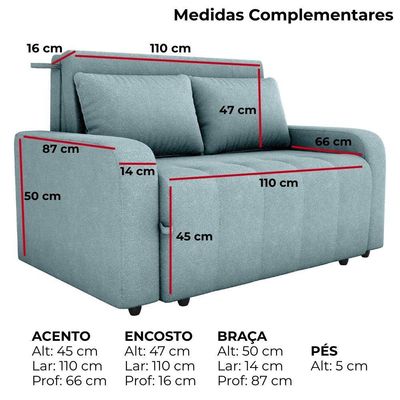 Sofa Cama 2 Lugares 138 Cm Amora Tecido Boucle F495 Milani Store Azul