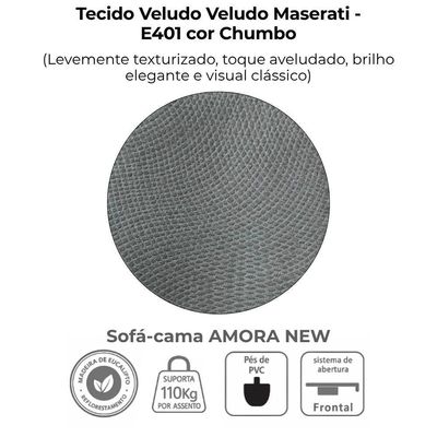 Sofa Cama 2 Lugares 138 Cm Amora Veludo Maserati Milani Store Chumbo