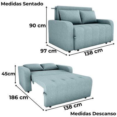 Sofa Cama 2 Lugares 138 Cm Amora Tecido Boucle F495 Milani Store Azul