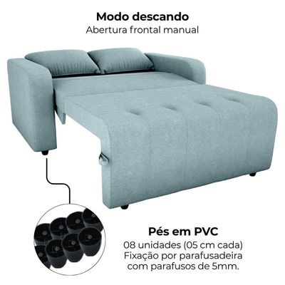 Sofa Cama 2 Lugares 138 Cm Amora Tecido Boucle F495 Milani Store Azul