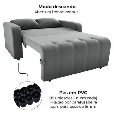Sofa Cama 2 Lugares 138 Cm Amora Veludo Maserati Milani Store Chumbo