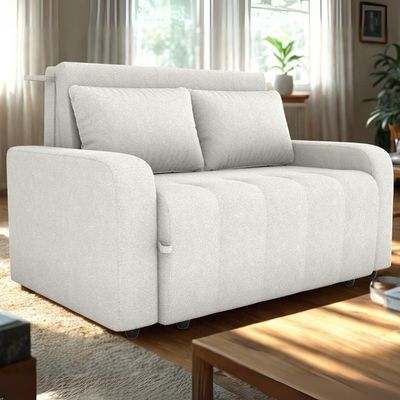 Sofa Cama 2 Lugares 138 Cm Amora Tecido Boucle F492 Milani Store Natural