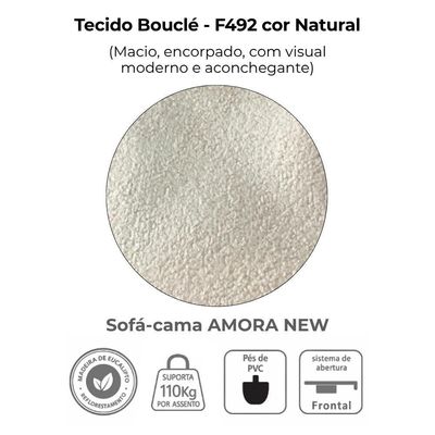 Sofa Cama 2 Lugares 138 Cm Amora Tecido Boucle F492 Milani Store Natural