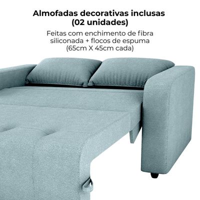 Sofa Cama 2 Lugares 138 Cm Amora Tecido Boucle F495 Milani Store Azul