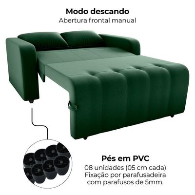Sofa Cama 2 Lugares 138 Cm Amora Veludo Maserati Milani Store Verde