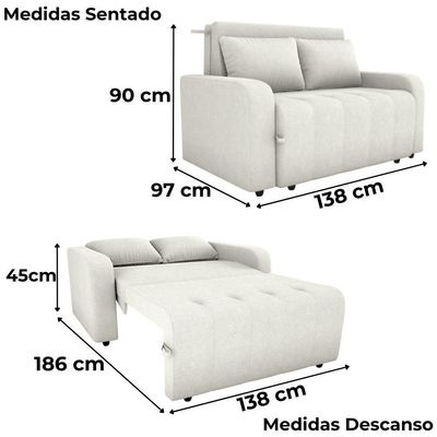 Sofa Cama 2 Lugares 138 Cm Amora Tecido Boucle F492 Milani Store Natural