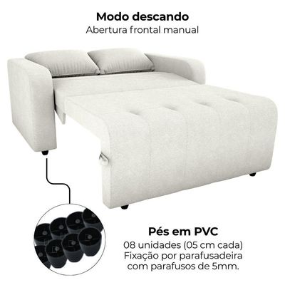 Sofa Cama 2 Lugares 138 Cm Amora Tecido Boucle F492 Milani Store Natural