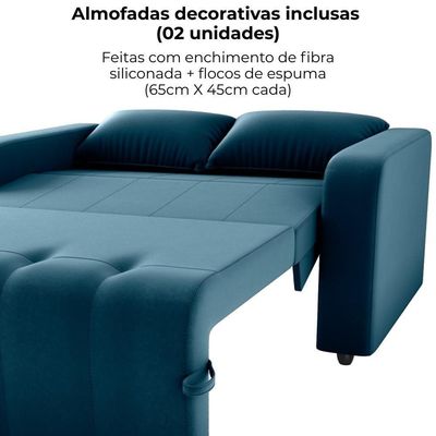 Sofa Cama 2 Lugares 138 Cm Amora Veludo Maserati Milani Store Azul