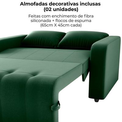 Sofa Cama 2 Lugares 138 Cm Amora Veludo Maserati Milani Store Verde