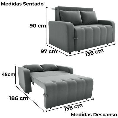 Sofa Cama 2 Lugares 138 Cm Amora Veludo Maserati Milani Store Chumbo