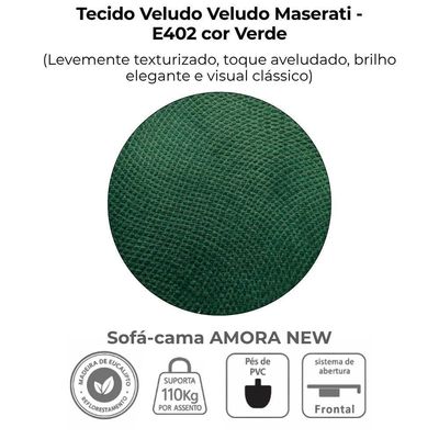 Sofa Cama 2 Lugares 138 Cm Amora Veludo Maserati Milani Store Verde
