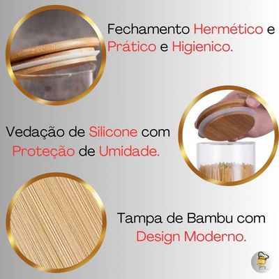 Pote De Vidro Hermético 1000ml 2 Unidade Tampa Bambu Vedação